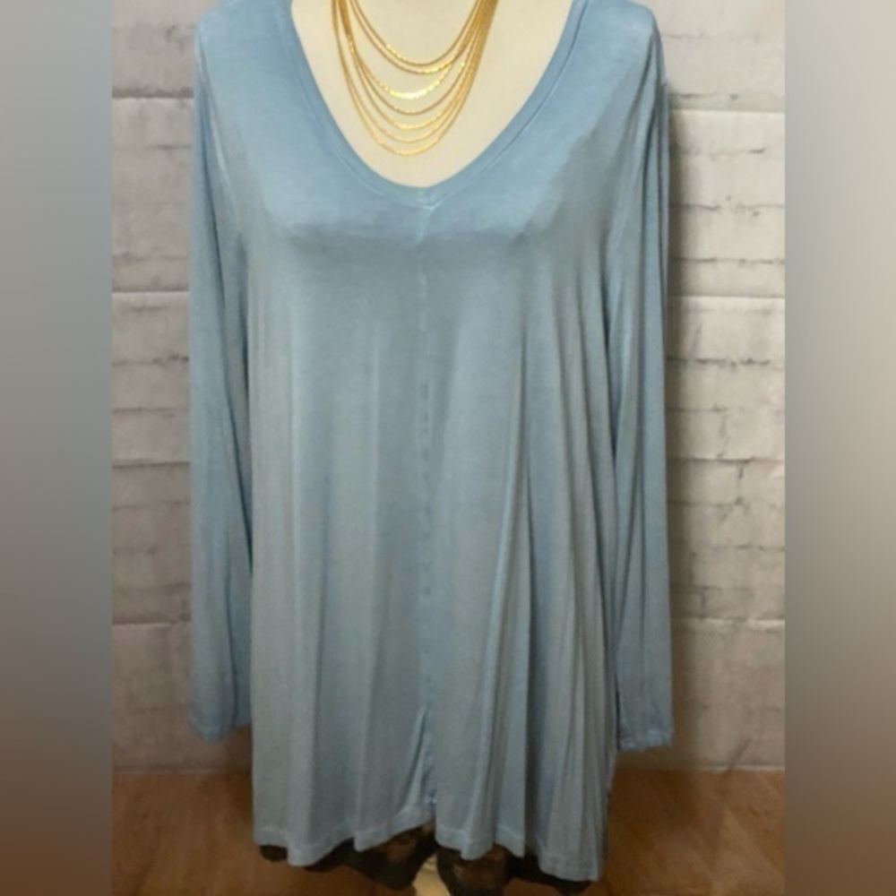 Style & Co Light blue V-Neck Relaxed Fit Long Sleeve Top L